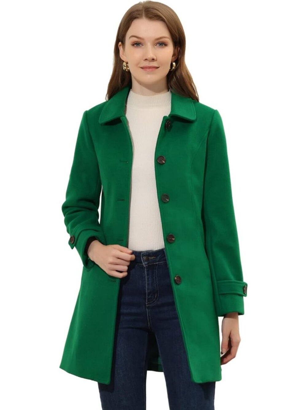 Chic Women's Winter Overcoat with Peter Pan Collar, Single Breasted Pea Coat